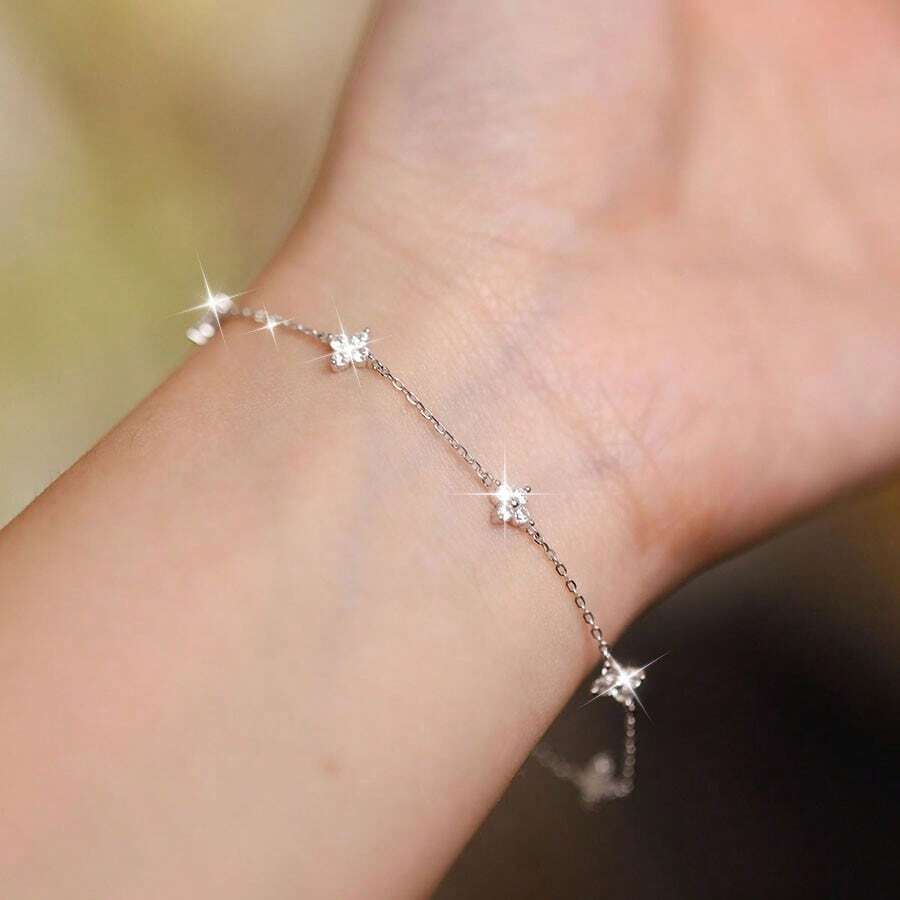 Luxury Gifts Jewelry & Watches Namfleg Mostar - 1 Stück Wasserdichtes Silberfarbenes Zirkonia-Blumenanhänger-Armband, Luxuriöses