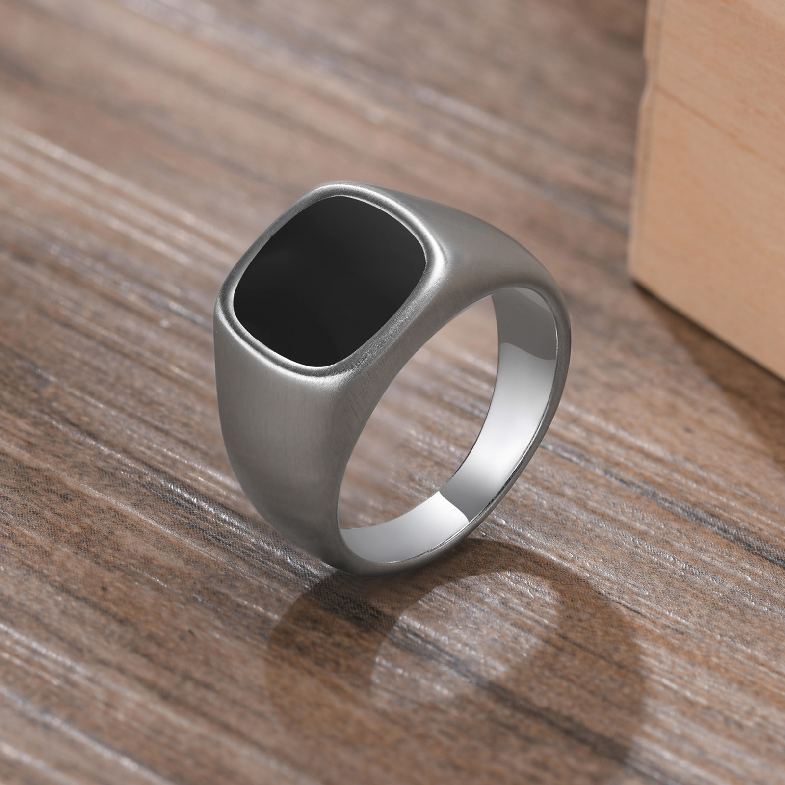 Mens Signet Ring - Männer Edelstahl Signet Ring mit Schwarz