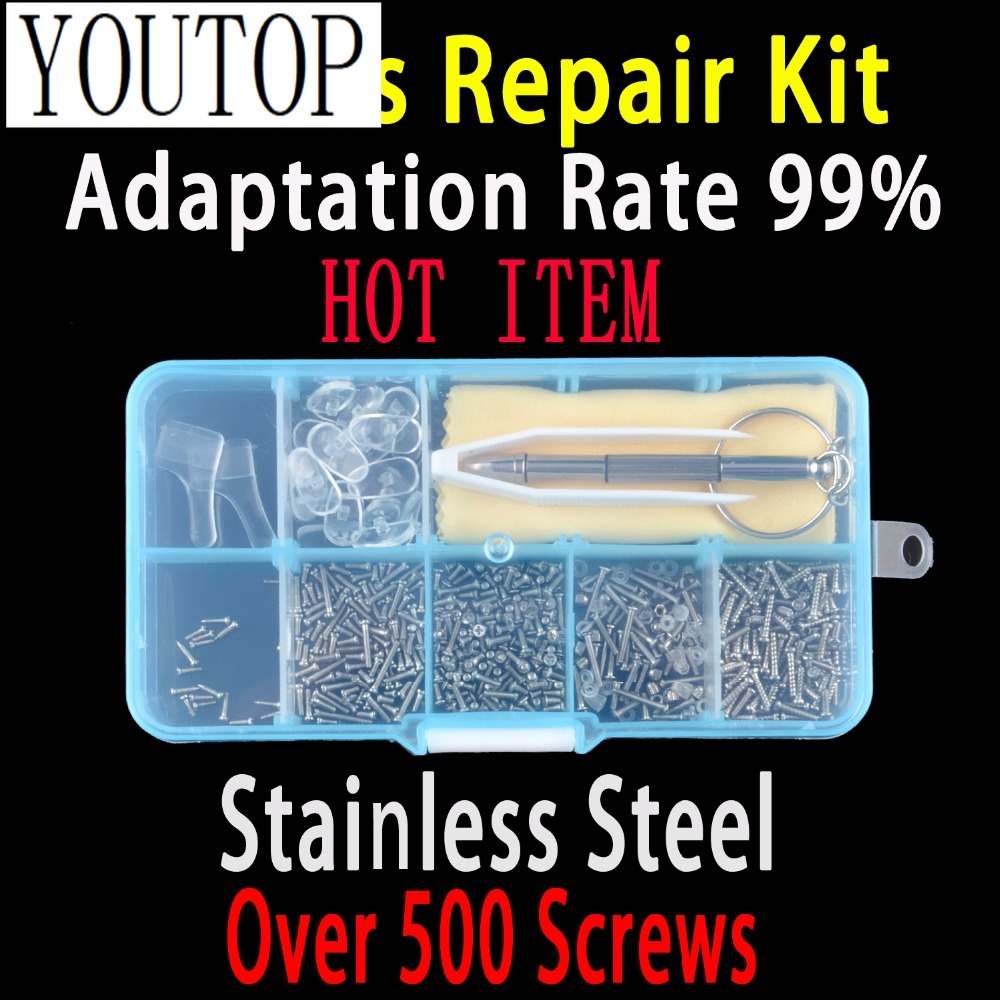 Watch Repair Tool Kit - 500-Brillen-Reparaturset, Werkzeugset, Sonnenbrillen, Schrauben, Mikro-Nasenpads, Schraubendreher,