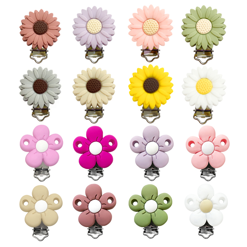 Pacific Jewelry & Watches Los Angeles - 3/5/10 Stück Baby-Silikon-Schnullerclips in Blumenform, Metallclips