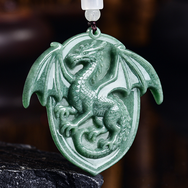 Luxury Gifts Jewelry & Watches Namfleg Mostar - Natürliche burmesische Jadeit-Drachen-Anhänger-Halskette, Edelstein-geschnitztes Amulett, Vintage-Luxus,