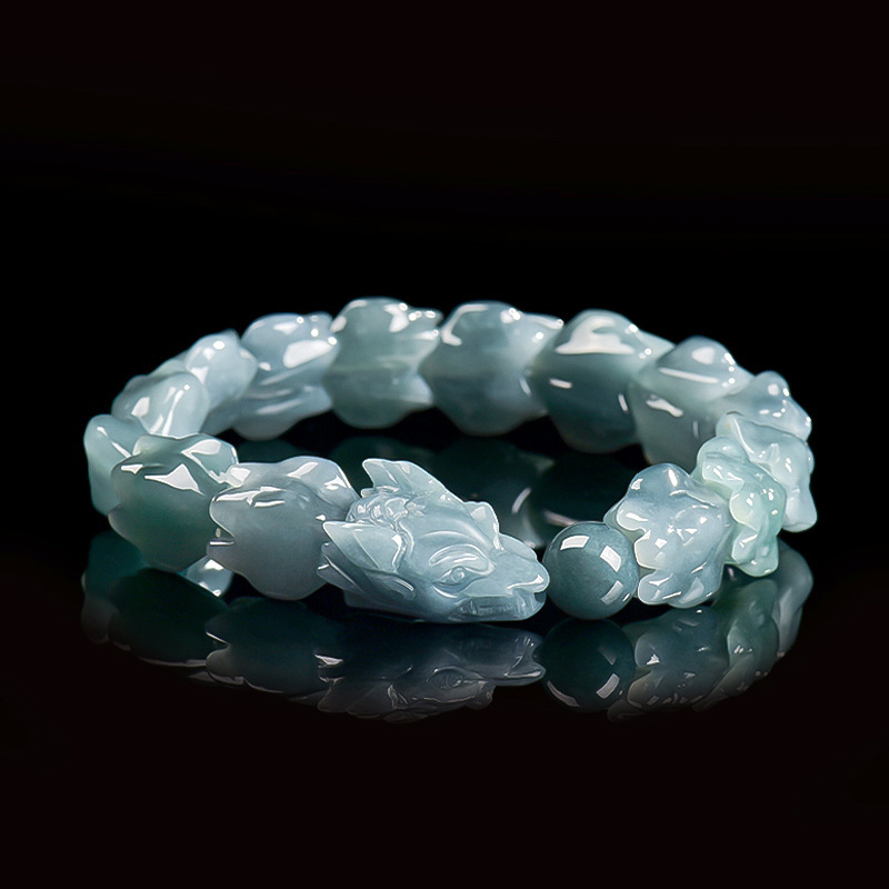 Jewelry & Watches Sp Zo O - Blaues Burmesisches Jadeit-Drachenarmband Geschnitzter Edelstein-Armreif Talisman