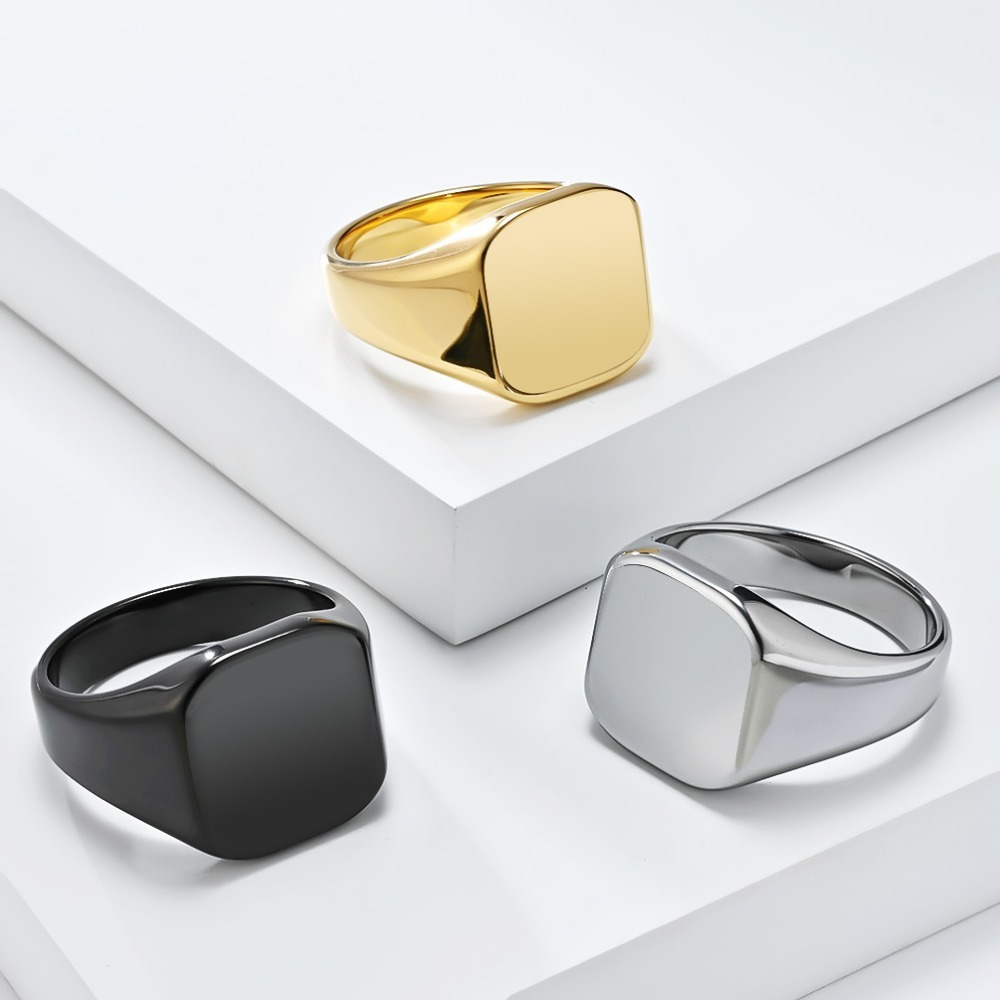 Somen Signet Quadratischer Wol – Mens Signet Ring Bewertung und Preis
